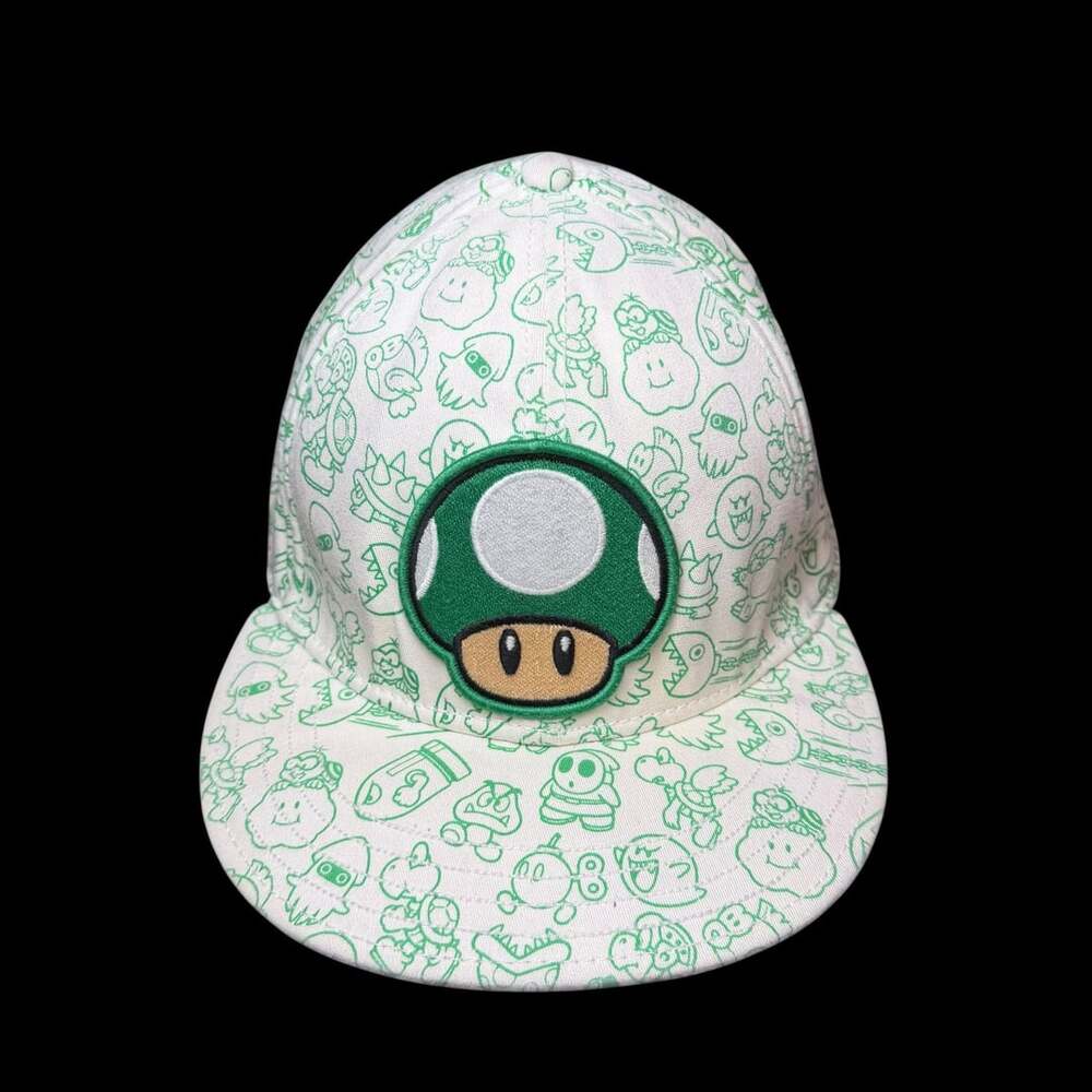 Super Mario 1-Up Mushroom Enemy Outlines White & Green Baseball Cap Youth